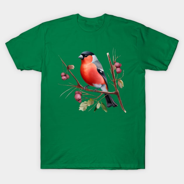 Watercolor Bullfinch on a Twig T-Shirt by KOTOdesign